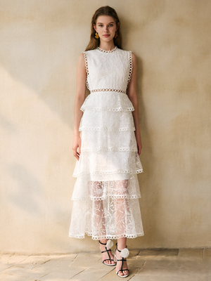 Coastal  Embroidered White Dress