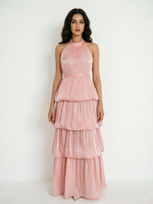 Stunning Tiered Pink Layers Maxi Dress