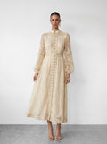 Böhmisches cremefarbenes Spitzen-Midikleid