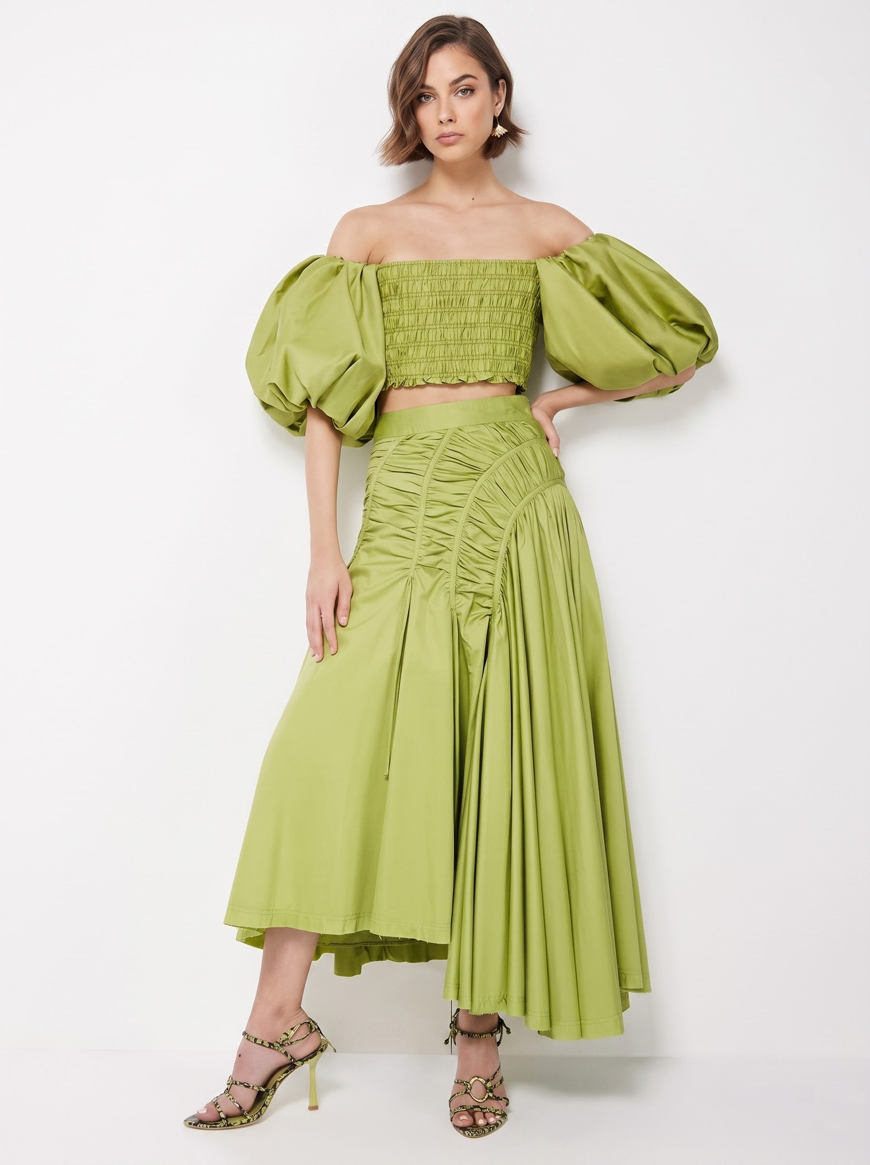 Boho Green Off Shoulder Top and Skirt