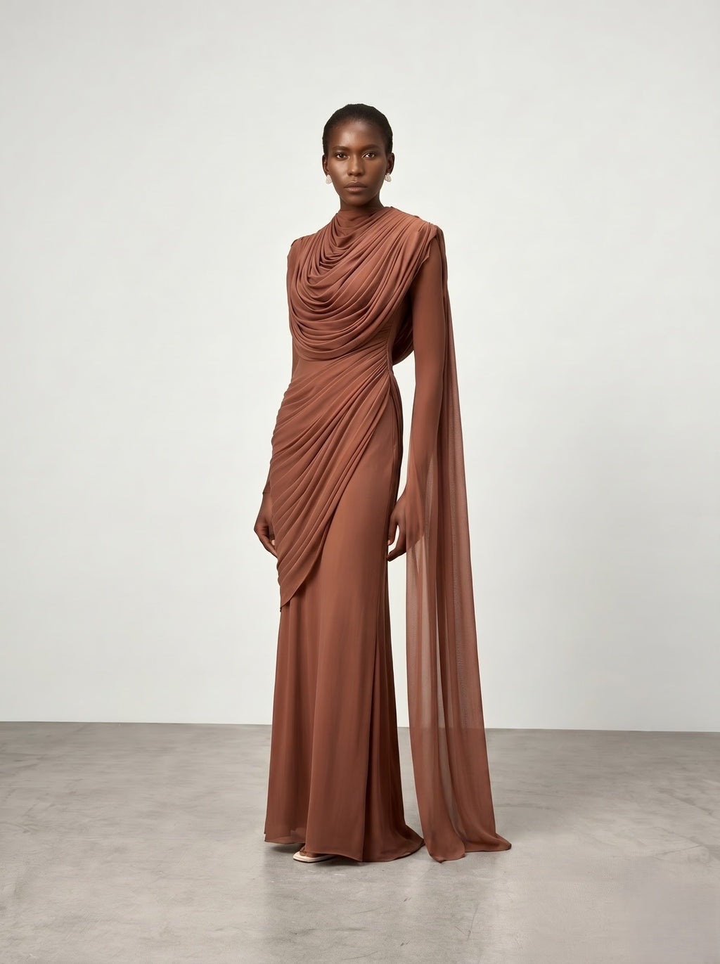 Chocolate Draped Formal Maxi Dress