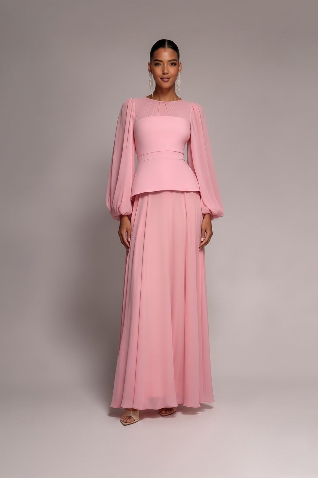 Dusty Pink Chiffon Top&Maxi Skirt
