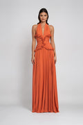 Orange Rüschen-Maxikleid
