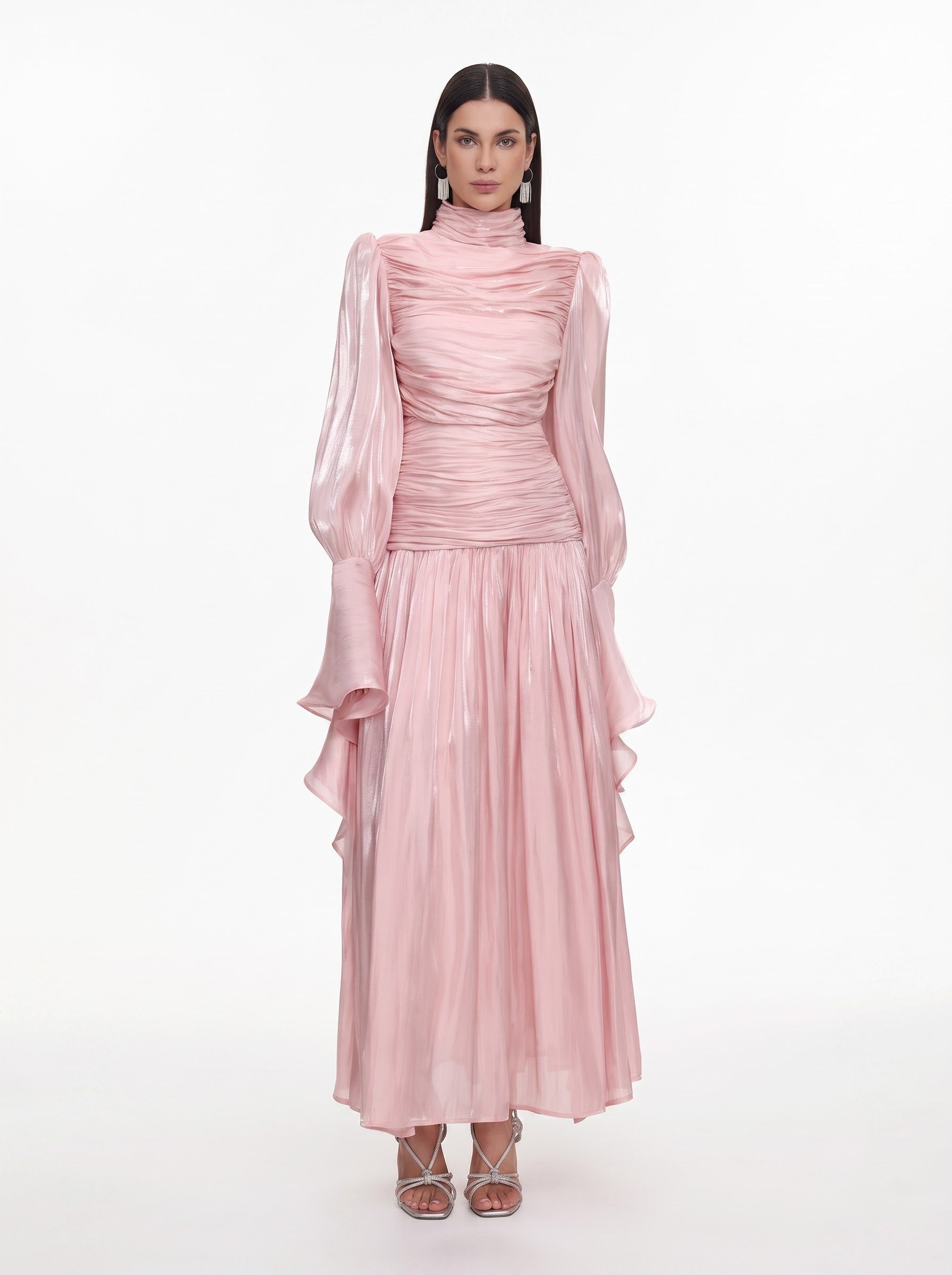 Rosa Metallic-Maxikleid