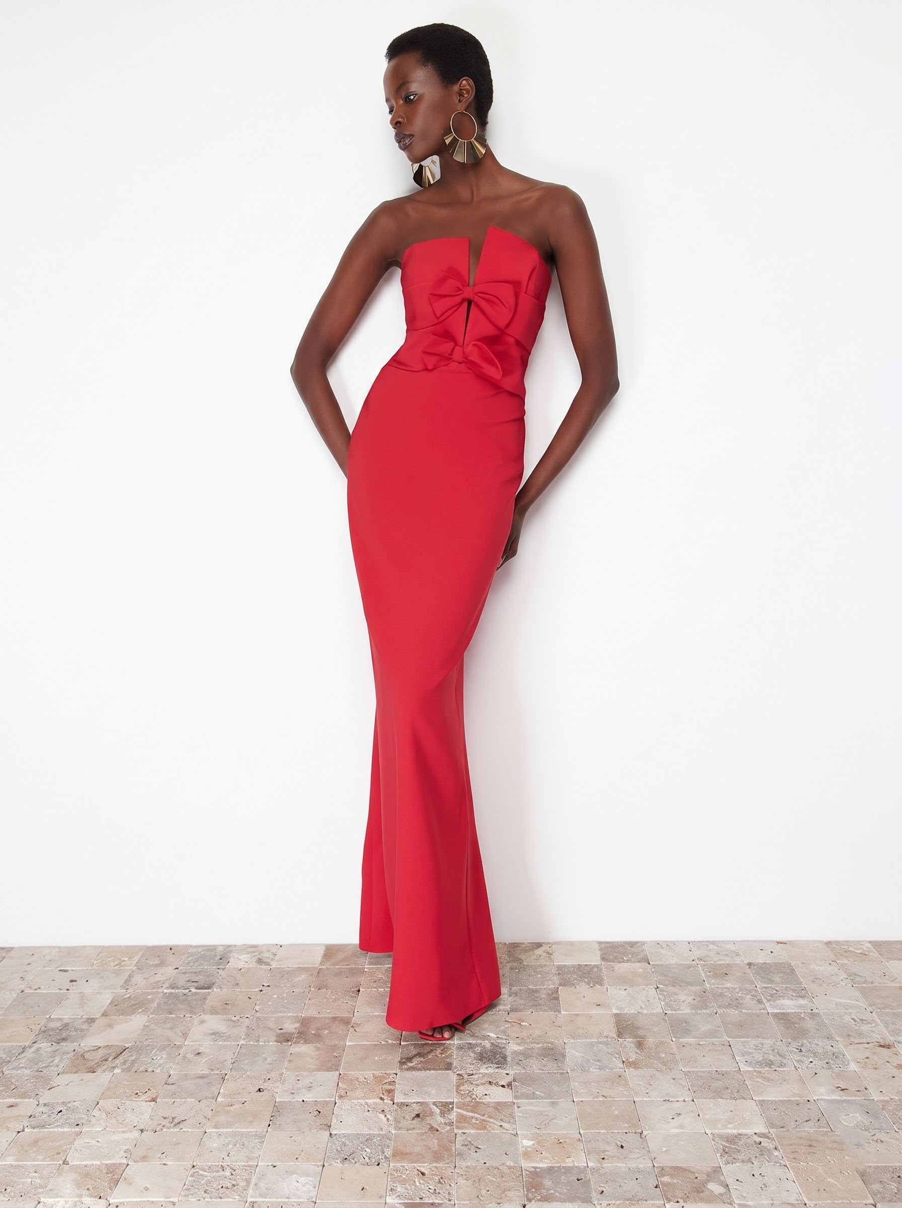 Strapless Red Bow Mermaid Gown