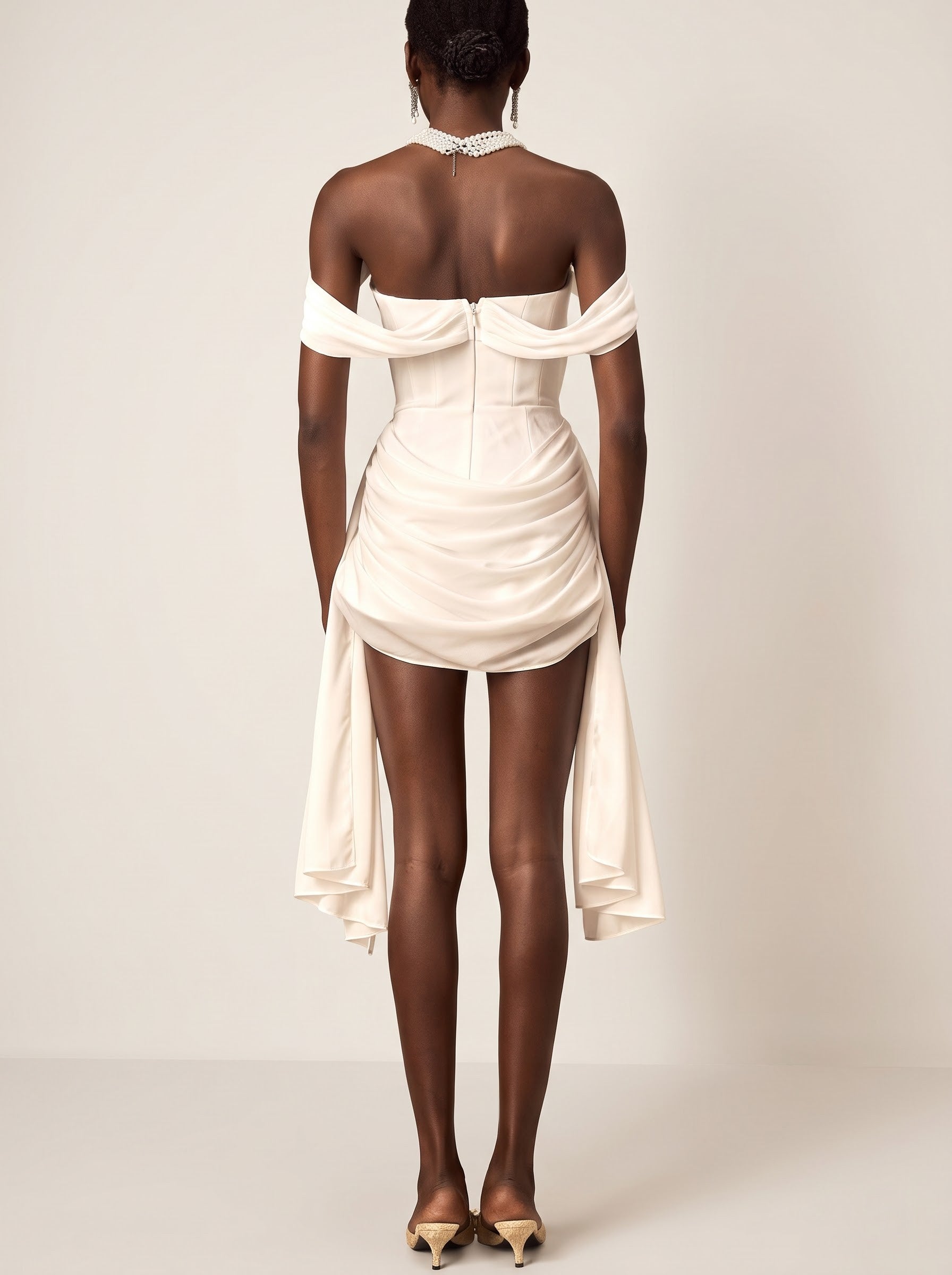 White pleated chiffon plicated mini dress