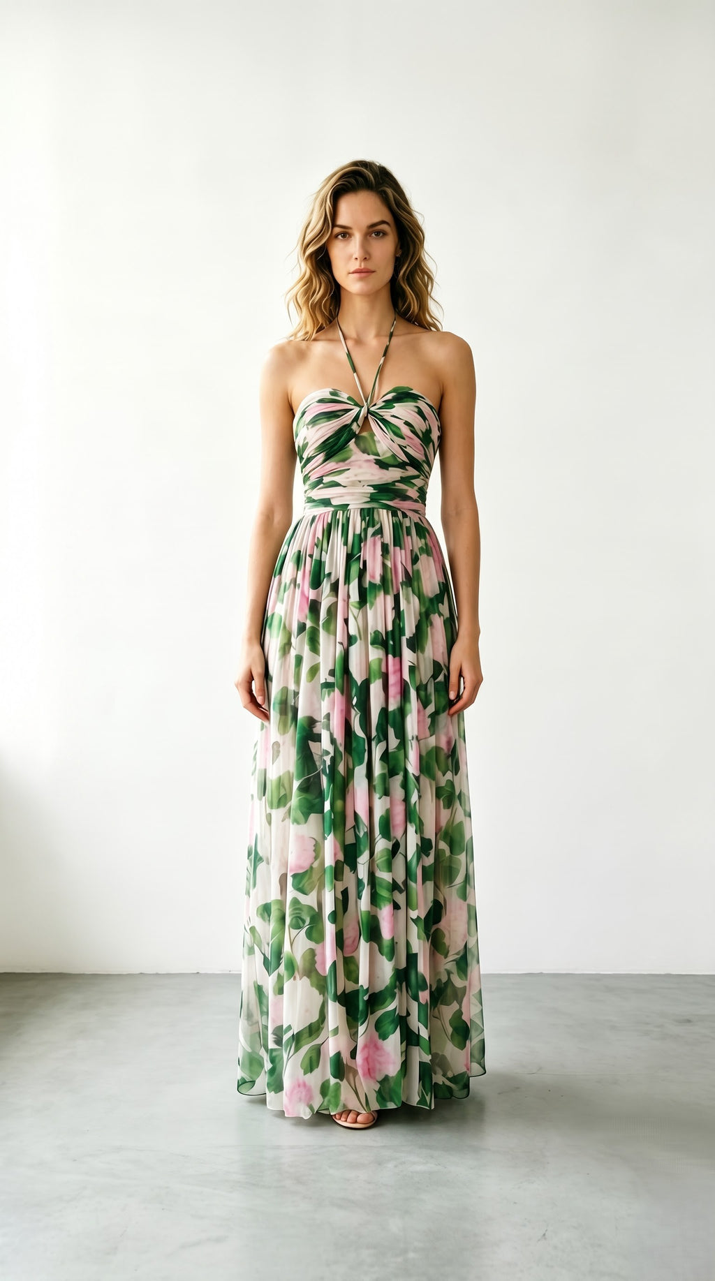 Damen Maxikleid aus Chiffon mit Blumenmuster