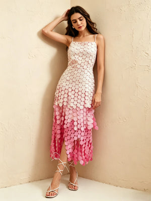 Rosa asymmetrisches Midi-Kleid mit Disc-Patchwork
