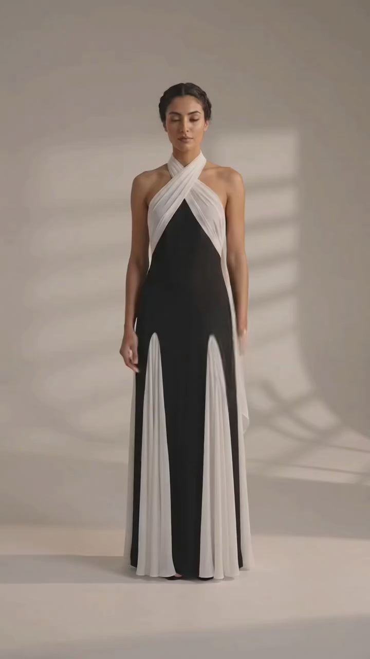 Black&White Contrast Evening Dress